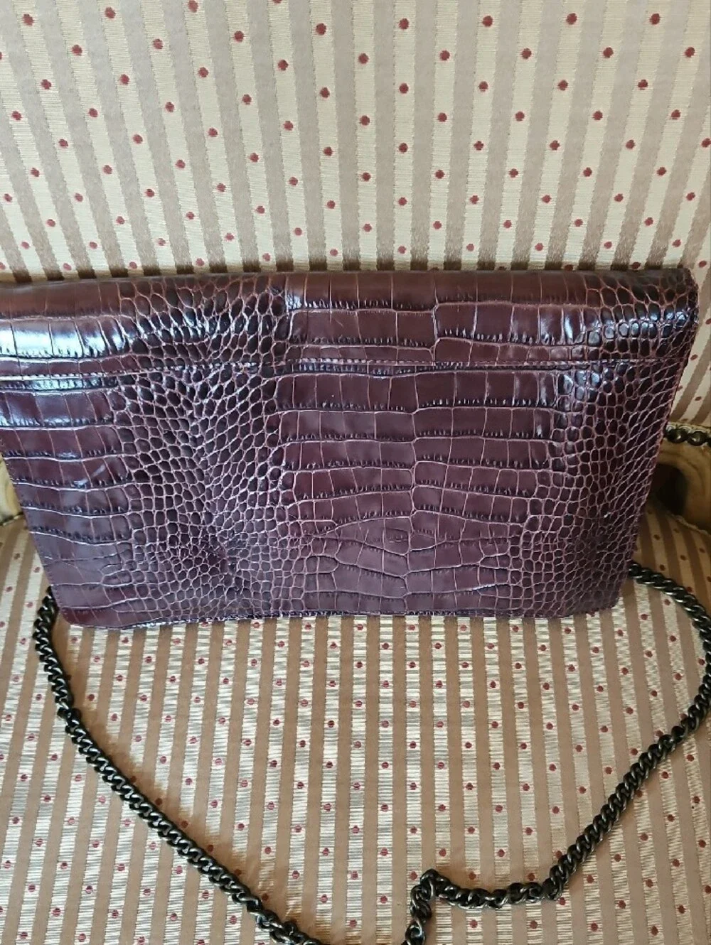Marc Jacobs Croc-Embossed Brown Leather Chain Crossbody/ Clutch Bag